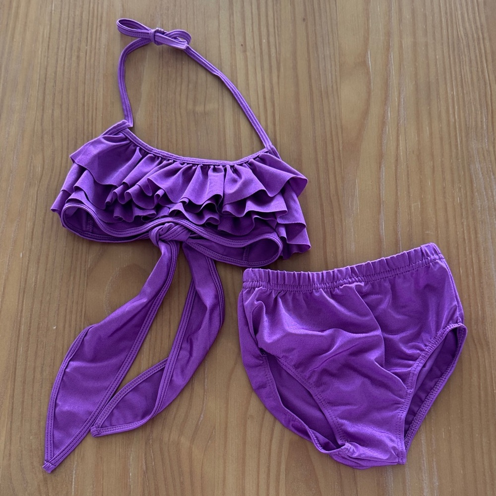 Girls Purple Ruffle Bikini Two-Piece Swim Set